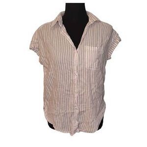 American Eagle Short Sleeve Button Up Blouse Pink Stripe XS